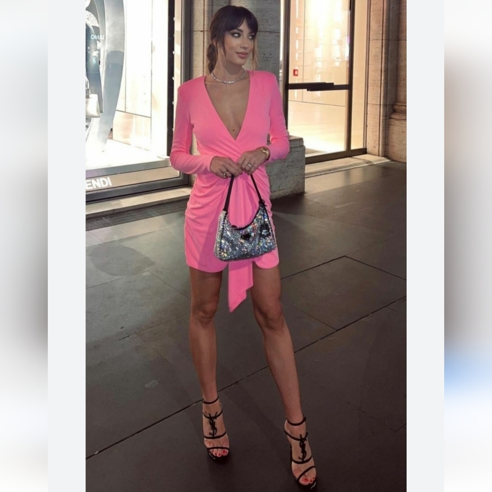 NWT Zara Pink Draped  Mini Dress - Picture 5 of 16